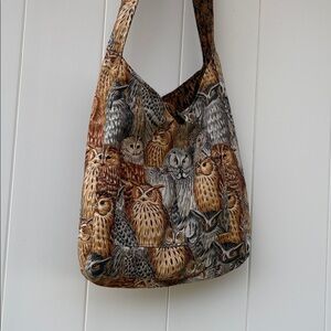 Reversible cotton Owl Cross body bag W/ pockets